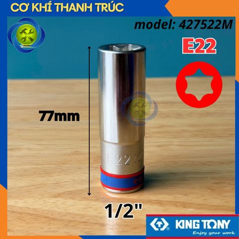 Tuýp Sao E22 Đầu Vuông 1/2 Kingtony 427522M Dài 77mm 6 cạnh Thép CR-V