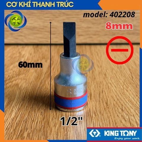 Tuýp Mũi Vít Dẹp 8mm Đầu Vuông 1/2 Kingtony 402208 Dài 60mm Thép CR-V
