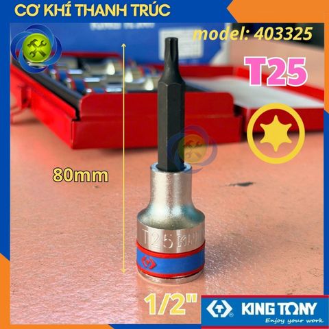 Tuýp Sao T25 Đầu Vuông 1/2 Kingtony 403325 dài 80mm 6 Cạnh Thép CR-V