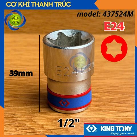 Tuýp Sao E24 Đầu Vuông 1/2 Kingtony 437524M Dài 39mm 6 cạnh Thép CR-V