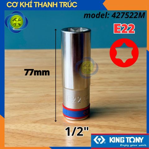 Tuýp Sao E24 Đầu Vuông 1/2 Kingtony 427524M Dài 77mm 6 cạnh Thép CR-V