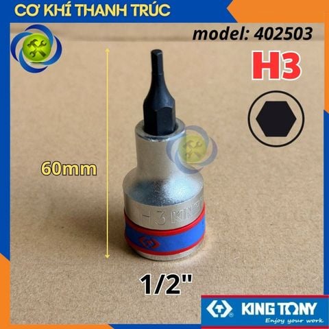 Tuýp Lục Giác H3 Đầu Vuông 1/2 Kingtony 402503 dài 60mm 6 Cạnh Thép CR-V