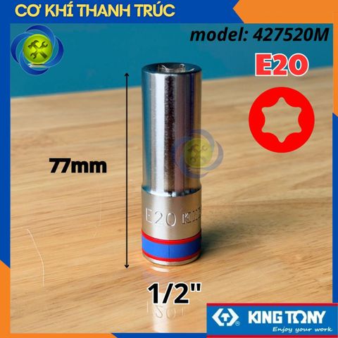 Tuýp Sao E20 Đầu Vuông 1/2 Kingtony 427520M Dài 77mm 6 cạnh Thép CR-V