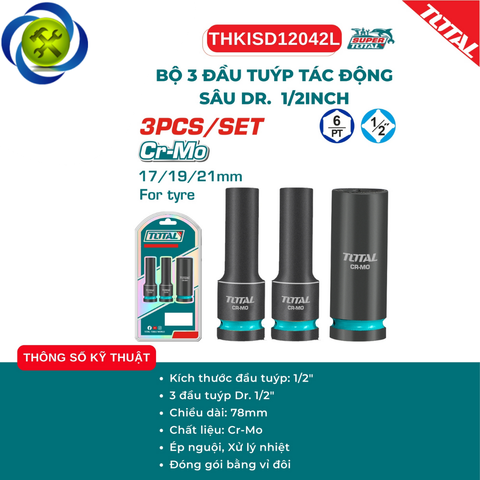 Bộ 3 Đầu Tuýp Tác Động Sâu Dr 1/2