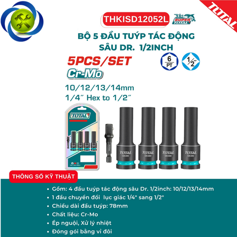 Bộ 5 Đầu Tuýp Tác Động Sâu Dr 1/2