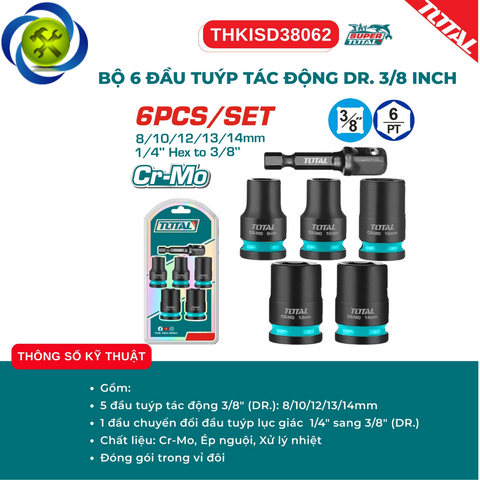 Bộ 6 Đầu Tuýp Tác Động Dr. 3/8 TOTAL THKISD38062
