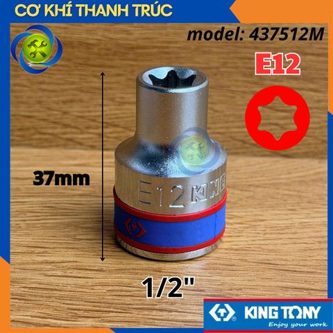 Tuýp Sao E12 Đầu Vuông 1/2 Kingtony 437512M Dài 37mm 6 cạnh Thép CR-V