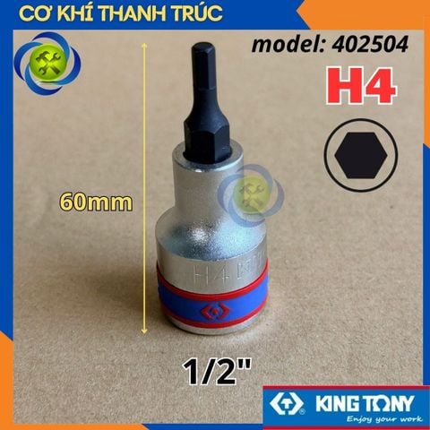 Tuýp Lục Giác H4 Đầu Vuông 1/2 Kingtony 402504 dài 60mm 6 Cạnh Thép CR-V