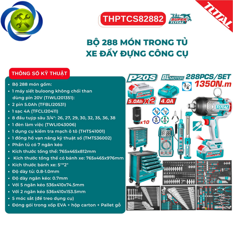 Bộ 288 Món Trong Tủ Xe Đẩy Đựng Công Cụ TOTAL THPTCS82882