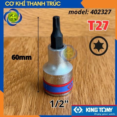 Tuýp Sao T27 Đầu Vuông 1/2 Kingtony 402327 dài 60mm 6 Cạnh Thép CR-V