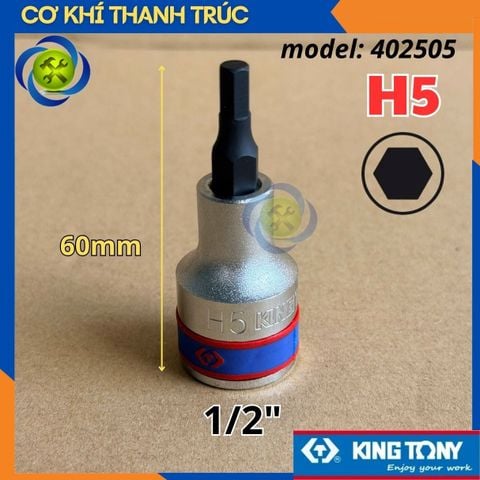Tuýp Lục Giác H5 Đầu Vuông 1/2 Kingtony 402505 dài 60mm 6 Cạnh Thép CR-V
