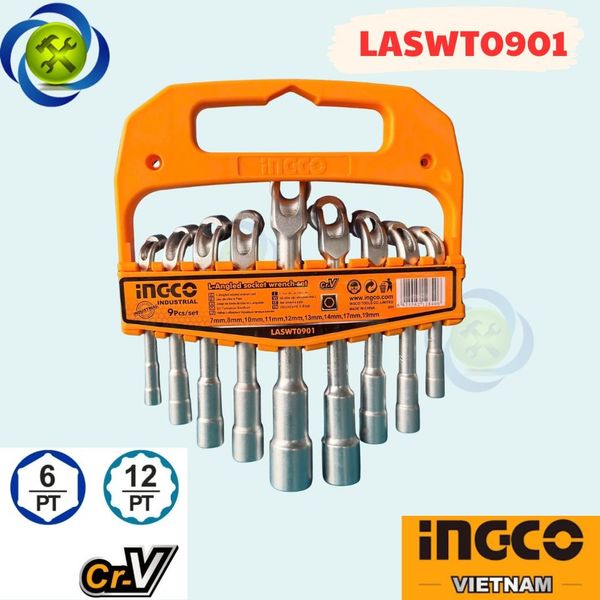 Bộ Điếu Chữ L INGCO LASWT0901 Có 9 Chi Tiết 7-19mm