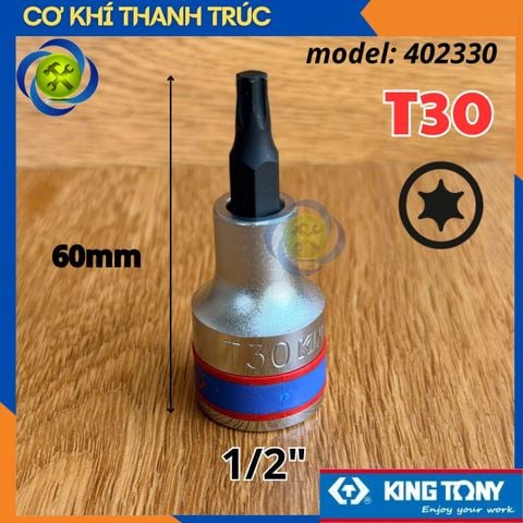 Tuýp Sao T30 Đầu Vuông 1/2 Kingtony 402330 dài 60mm 6 Cạnh Thép CR-V