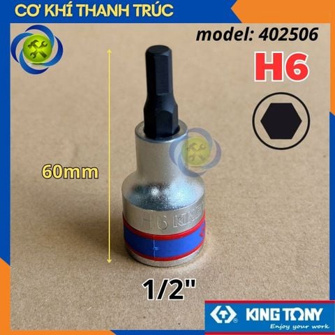 Tuýp Lục Giác H6 Đầu Vuông 1/2 Kingtony 402506 dài 60mm 6 Cạnh Thép CR-V