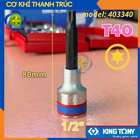 Tuýp Sao T40 Đầu Vuông 1/2 Kingtony 403340 dài 80mm 6 Cạnh Thép CR-V