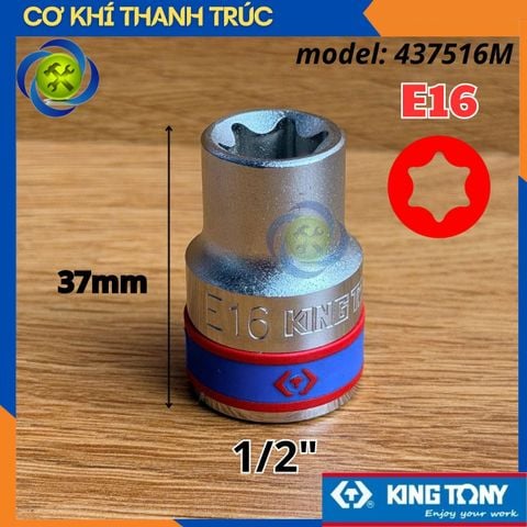 Tuýp Sao E16 Đầu Vuông 1/2 Kingtony 437516M Dài 37mm 6 cạnh Thép CR-V