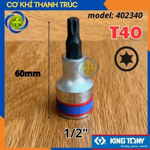 Tuýp Sao T40 Đầu Vuông 1/2 Kingtony 402340 dài 60mm 6 Cạnh Thép CR-V