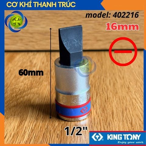 Tuýp Mũi Vít Dẹp 16mm Đầu Vuông 1/2 Kingtony 402216 Dài 60mm Thép CR-V