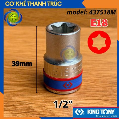 Tuýp Sao E18 Đầu Vuông 1/2 Kingtony 437518M Dài 39mm 6 cạnh Thép CR-V