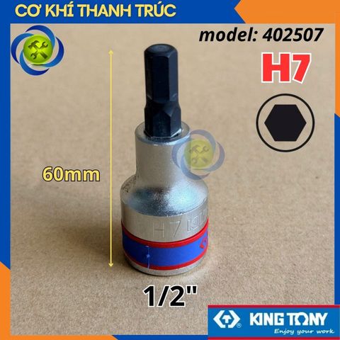 Tuýp Lục Giác H7 Đầu Vuông 1/2 Kingtony 402507 dài 60mm 6 Cạnh Thép CR-V