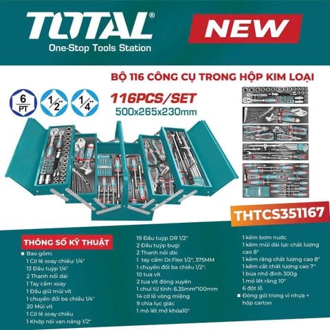 Bộ Đồ Nghề 116 Chi Tiết TOTAL THTCS351167 Hộp Sắt Xếp