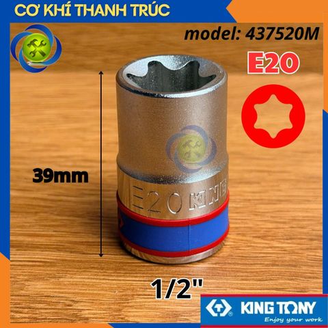 Tuýp Sao E20 Đầu Vuông 1/2 Kingtony 437520M Dài 39mm 6 cạnh Thép CR-V