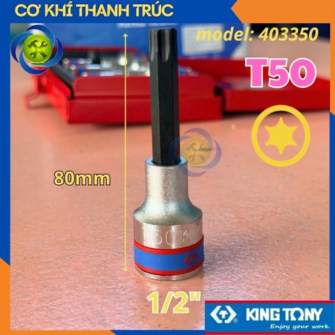 Tuýp Sao T45 Đầu Vuông 1/2 Kingtony 403345 dài 80mm 6 Cạnh Thép CR-V