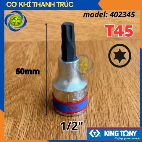 Tuýp Sao T45 Đầu Vuông 1/2 Kingtony 402345 dài 60mm 6 Cạnh Thép CR-V