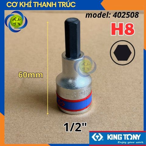 Tuýp Lục Giác H8 Đầu Vuông 1/2 Kingtony 402508 dài 60mm 6 Cạnh Thép CR-V