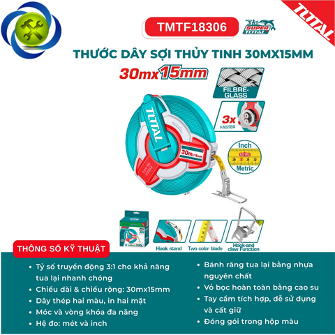 Thước Dây Sợi Thủy Tinh 30mx15mm TOTAL TMTF18306