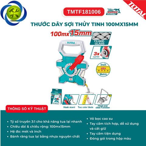 Thước Dây Sợi Thủy Tinh 100mx15mm TOTAL TMTF181006