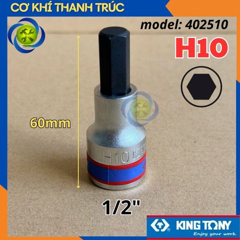 Tuýp Lục Giác H10 Đầu Vuông 1/2 Kingtony 402510 dài 60mm 6 Cạnh Thép CR-V