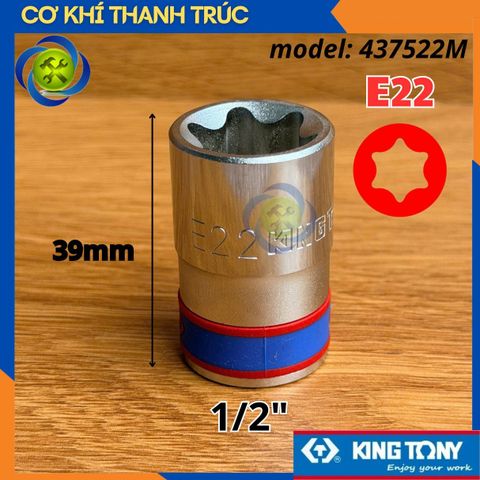 Tuýp Sao E22 Đầu Vuông 1/2 Kingtony 437522M Dài 39mm 6 cạnh Thép CR-V
