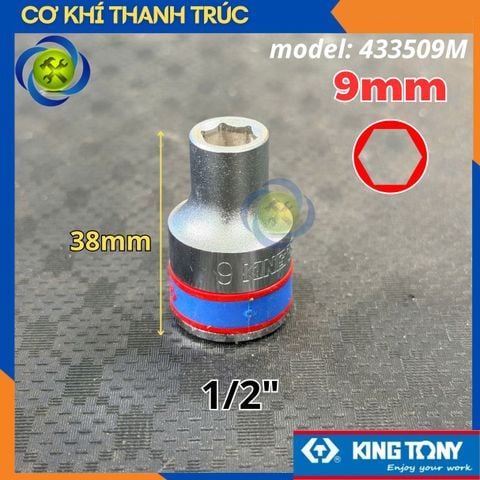 Tuýp 9mm Đầu Vuông 1/2 Kingtony 433509M Dài 38mm 6 cạnh Thép CR-V
