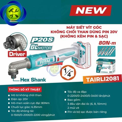 Máy Siết Vít Góc Không Chổi Than Dùng Pin 20v ToTal TAIRLI2081 (Không Kèm Pin & Sạc)