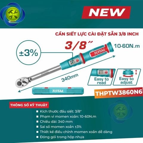 Cần Siết Lực 10-60Nm Đầu 3/8 inch Total THPTW3860N6