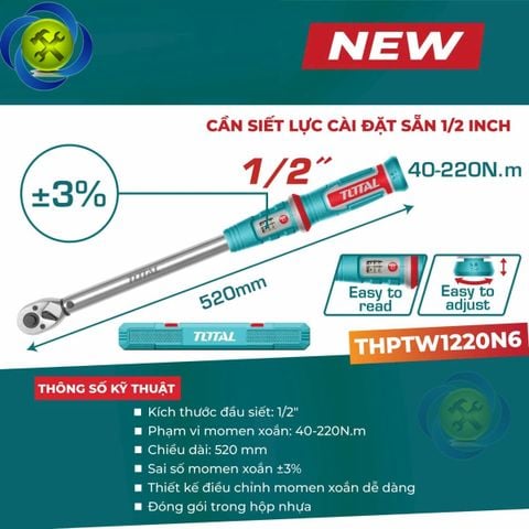 Cần Siết Lực 40-220Nm Đầu 1/2 inch Total THPTW1220N6