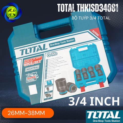 Bộ Tuýp 3/4 Total THKISD34081 Thép CR-MO 8 Tuýp 26-38mm Loại Dài 55mm