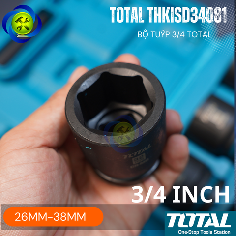 Bộ Tuýp 3/4 Total THKISD34081 Thép CR-MO 8 Tuýp 26-38mm Loại Dài 55mm