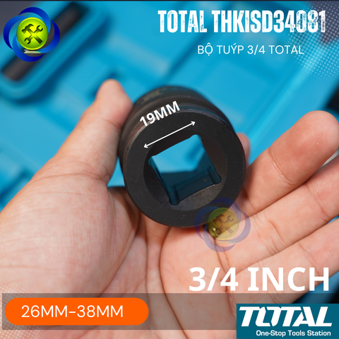 Bộ Tuýp 3/4 Total THKISD34081 Thép CR-MO 8 Tuýp 26-38mm Loại Dài 55mm