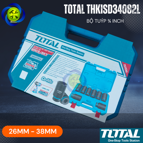 Bộ Tuýp 3/4 Total THKISD34082L CR-MO 8 Tuýp 26-38mm Loại Dài 90mm