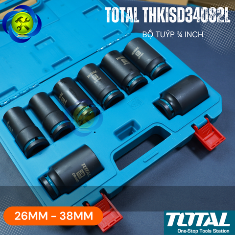 Bộ Tuýp 3/4 Total THKISD34082L CR-MO 8 Tuýp 26-38mm Loại Dài 90mm