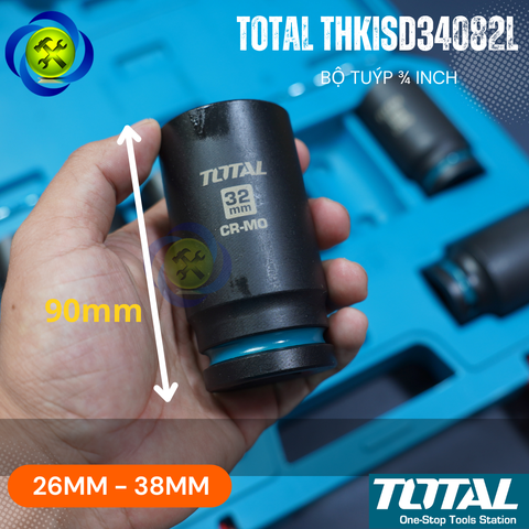 Bộ Tuýp 3/4 Total THKISD34082L CR-MO 8 Tuýp 26-38mm Loại Dài 90mm