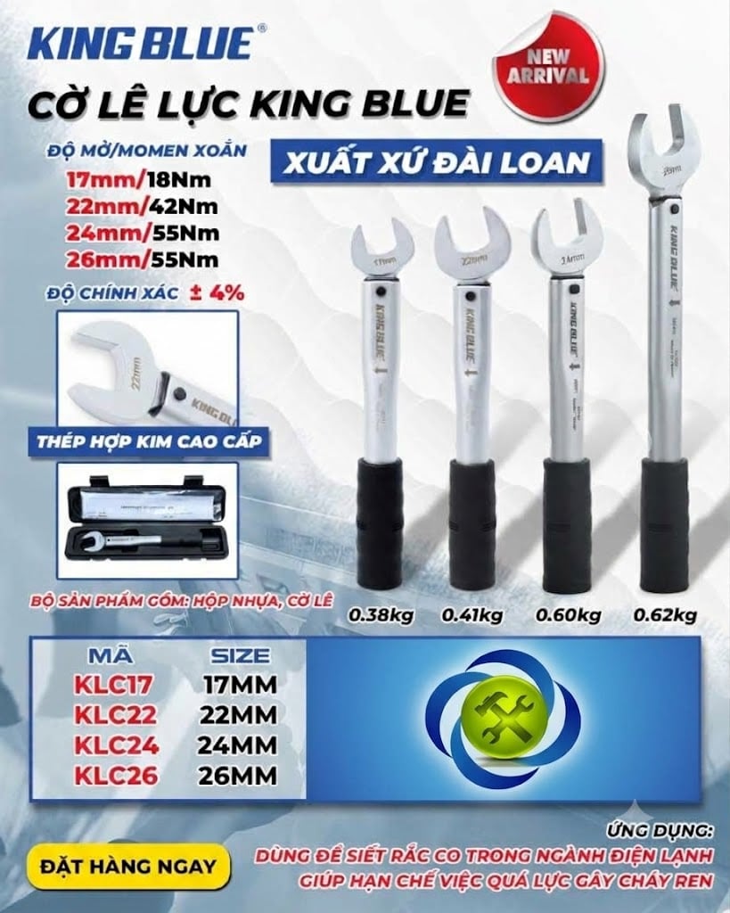 Cờ lê lực điện lạnh KingBlue dụng cụ chuyên dụng giúp thợ điện lạnh siết rắc co đúng lực tiêu chuẩn