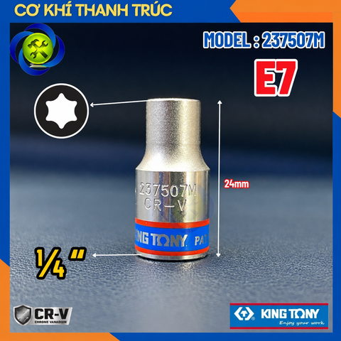Tuýp Sao E7 Đầu Vuông 1/4 Kingtony 237507M Dài 24mm 6 Cạnh Thép CR-V
