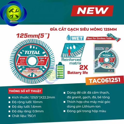 Đĩa Cắt Gạch Siêu Mỏng 125mm ToTal TAC061251