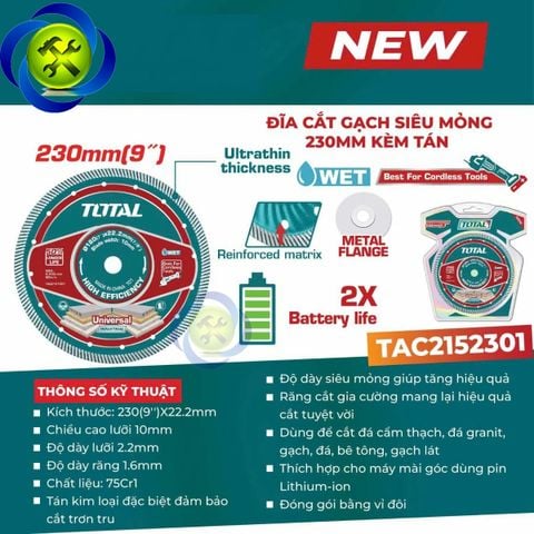 Đĩa Cắt Gạch Siêu Mỏng 230mm Kèm Tán ToTal TAC2152301