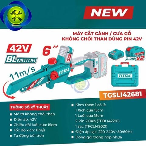 Máy Cắt Cành - Cưa Gỗ Không Chổi Than Dùng Pin 42v ToTal TGSLI42681