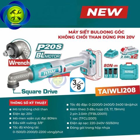Máy Siết BuLoong Góc Không Chổi Than Dùng Pin 20v ToTal TAIWLI208