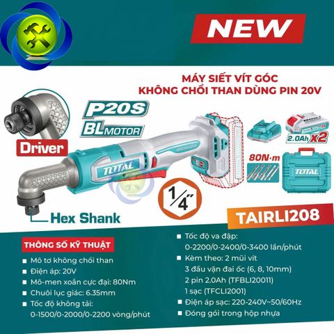 Máy Siết Vít Góc Không Chổi Than Dùng Pin 20v ToTal TAIRLI208